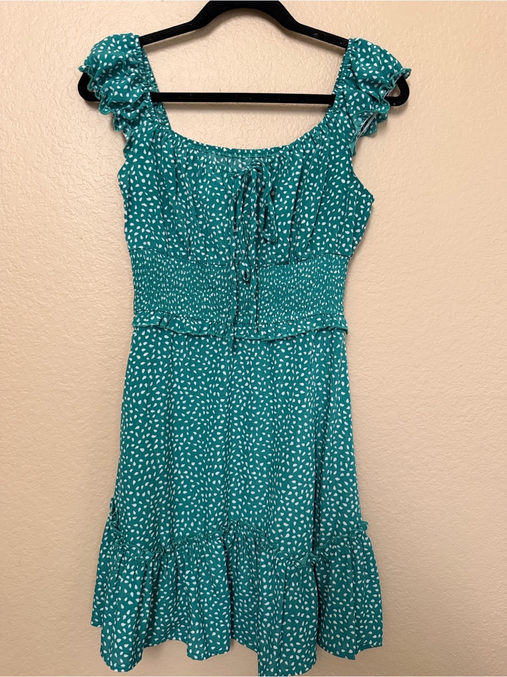 Green Floral Ruffle-Sleeve Sundress- Small - Picture 3 of 4